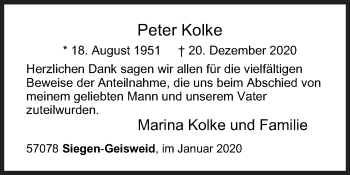 Traueranzeige von Peter Kolke von Siegener Zeitung