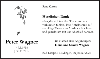 Traueranzeige von Peter Wagner von Siegener Zeitung