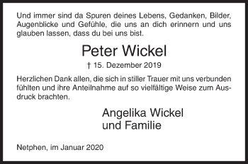 Traueranzeige von Peter Wickel von Siegener Zeitung