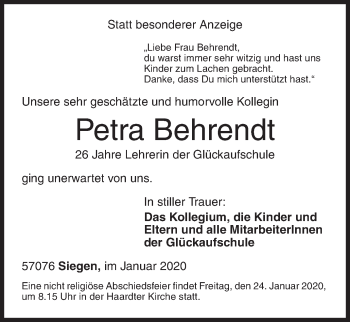 Traueranzeige von Petra Behrendt von Siegener Zeitung