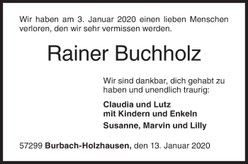 Traueranzeige von Rainer Buchholz von Siegener Zeitung