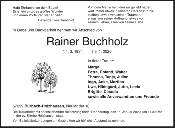 Traueranzeige von Rainer Buchholz von Siegener Zeitung