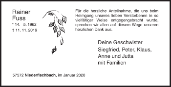 Traueranzeige von Rainer Fuss von Siegener Zeitung