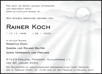 Traueranzeige von Rainer Koch von Siegener Zeitung