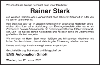 Traueranzeige von Rainer Stark von Siegener Zeitung