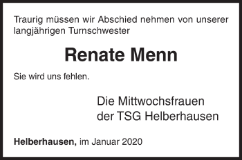 Traueranzeige von Renate Menn von Siegener Zeitung