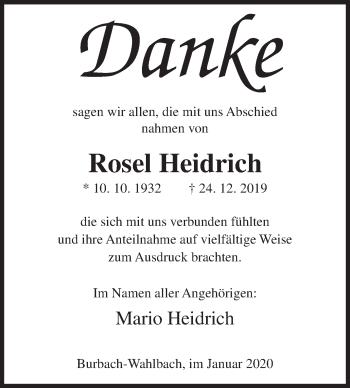 Traueranzeige von Rosel Heidrich von Siegener Zeitung