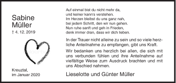 Traueranzeige von Sabine Müller von Siegener Zeitung