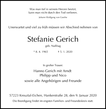 Traueranzeige von Stefanie Gerich von Siegener Zeitung