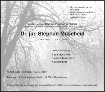 Traueranzeige von Stephan Muscheid von Siegener Zeitung