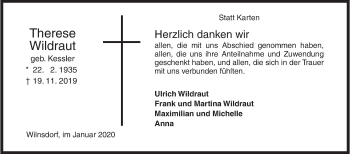 Traueranzeige von Therese Wildraut von Siegener Zeitung