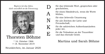 Traueranzeige von Thorsten Böhme von Siegener Zeitung