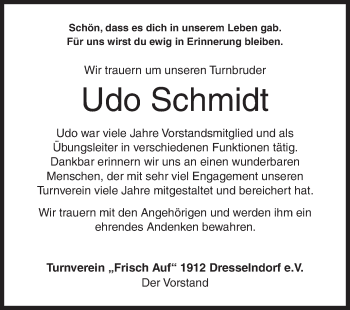 Traueranzeige von Udo Schmidt von Siegener Zeitung