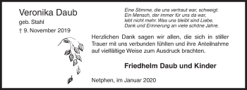 Traueranzeige von Veronika Daub von Siegener Zeitung