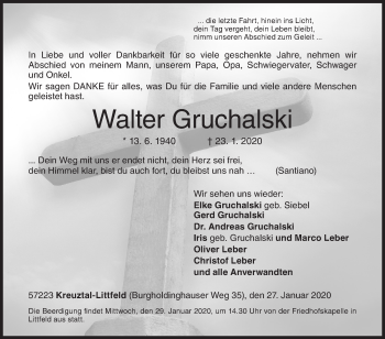 Traueranzeige von Walter Gruchalski von Siegener Zeitung