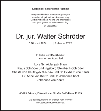 Traueranzeige von Walter Schröder von Siegener Zeitung