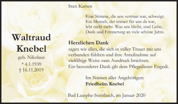 Traueranzeige von Waltraud Knebel von Siegener Zeitung