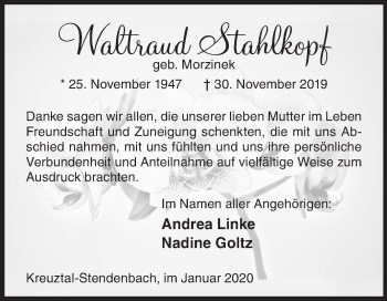 Traueranzeige von Waltraud Stahlkopf von Siegener Zeitung