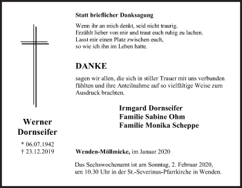 Traueranzeige von Werner Dornseifer von Siegener Zeitung