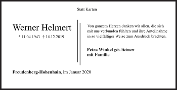 Traueranzeige von Werner Helmert von Siegener Zeitung