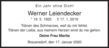 Traueranzeige von Werner Leiendecker von Siegener Zeitung