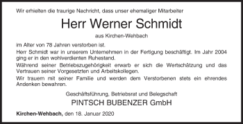Traueranzeige von Werner Schmidt von Siegener Zeitung