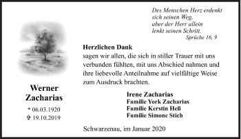 Traueranzeige von Werner Zacharias von Siegener Zeitung
