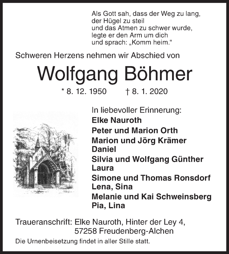  Traueranzeige für Wolfgang Böhmer vom 11.01.2020 aus Siegener Zeitung