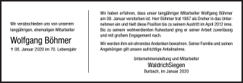Traueranzeige von Wolfgang Böhmer von Siegener Zeitung
