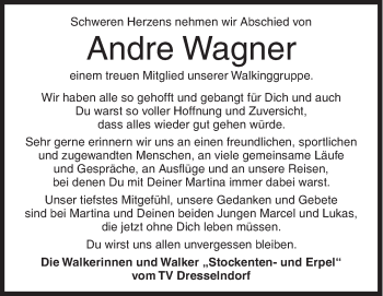 Traueranzeige von Andre Wagner von Siegener Zeitung