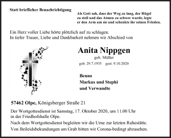 Traueranzeige von Anita Nippgen von Siegener Zeitung