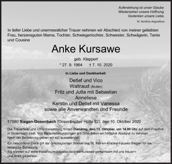 Traueranzeige von Anke Kursawe von Siegener Zeitung