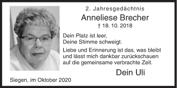 Traueranzeige von Anneliese Brecher von Siegener Zeitung