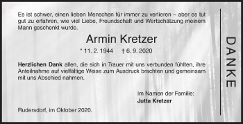 Traueranzeige von Armin Kretzer von Siegener Zeitung