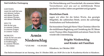 Traueranzeige von Armin Niederschlag von Siegener Zeitung