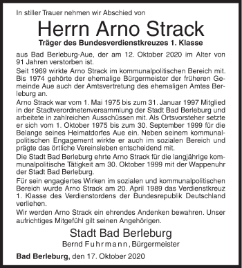 Traueranzeige von Arno Strack von Siegener Zeitung