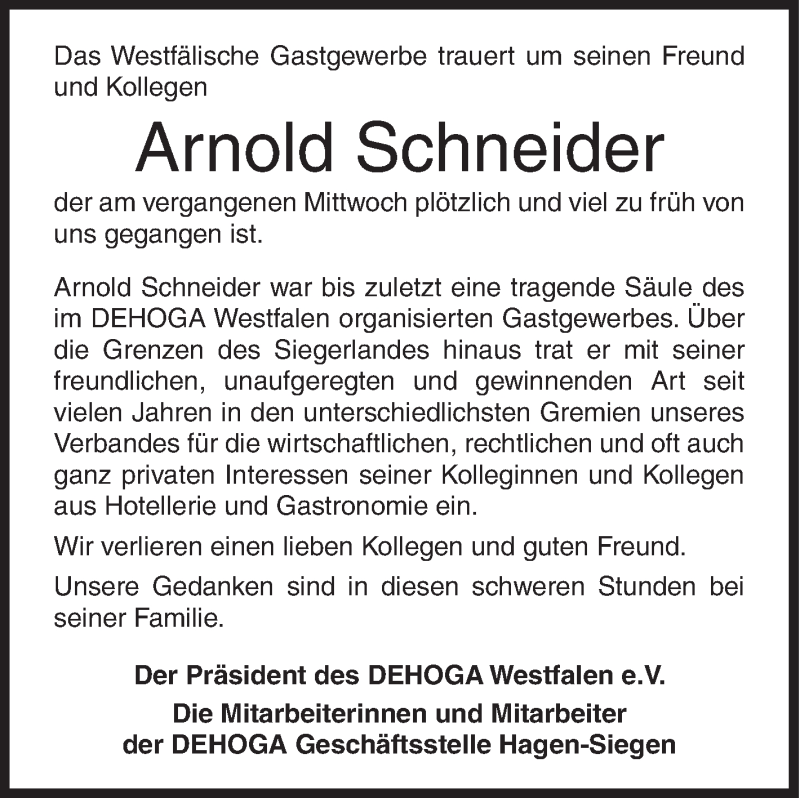  Traueranzeige für Arnold Schneider vom 31.10.2020 aus Siegener Zeitung