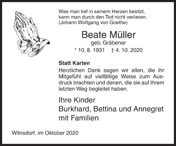 Traueranzeige von Beate Müller von Siegener Zeitung