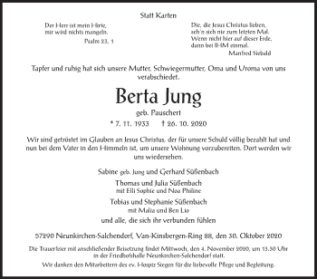 Traueranzeige von Berta Jung von Siegener Zeitung