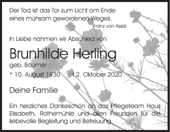 Traueranzeige von Brunhilde Herling von Siegener Zeitung
