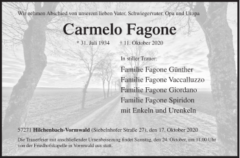 Traueranzeige von Carmelo Fagone von Siegener Zeitung