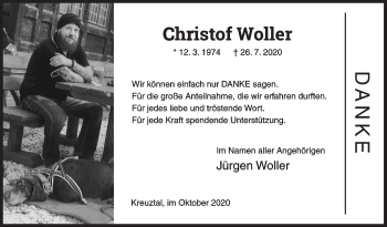 Traueranzeige von Christof Wohler von Siegener Zeitung