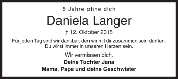 Traueranzeige von Daniela Langer von Siegener Zeitung