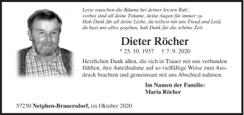 Traueranzeige von Dieter Röcher von Siegener Zeitung