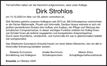 Traueranzeige von Dirk Strohlos von Siegener Zeitung