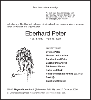 Traueranzeige von Eberhard Peter von Siegener Zeitung