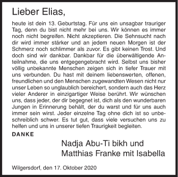 Traueranzeige von Elias  von Siegener Zeitung