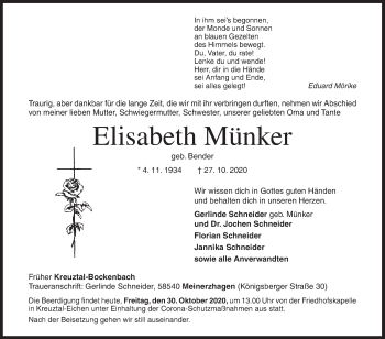 Traueranzeige von Elisabeth Münker von Siegener Zeitung