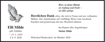 Traueranzeige von Elli Milde von Siegener Zeitung