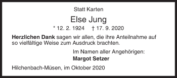 Traueranzeige von Else Jung von Siegener Zeitung